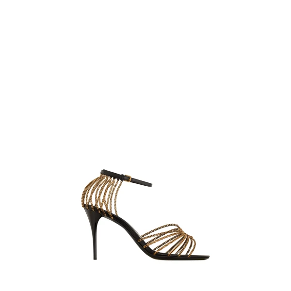 Black Saint Laurent Babylone Sandals in Smooth Leather and Metal | Sandals