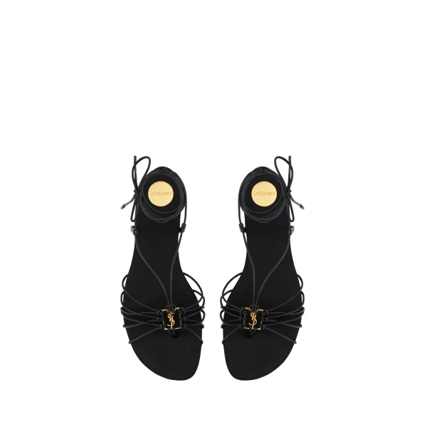 Black Saint Laurent Babylone Sandals with Laces in Smooth Leather | Sandals