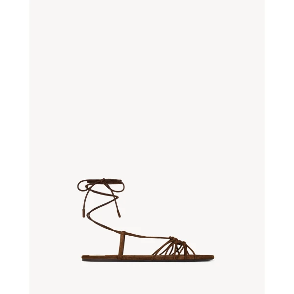 Brown Saint Laurent Babylone Sandals with Laces in Suede, view 2 | Sandals