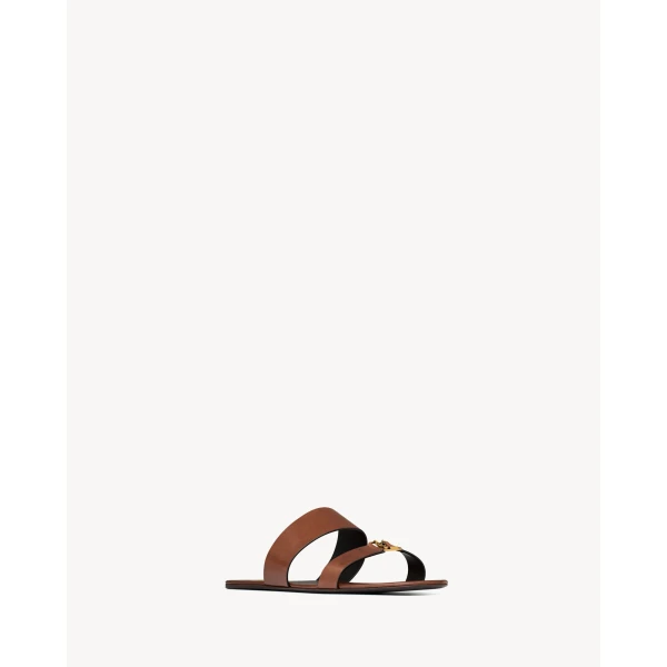 Brown Saint Laurent Babylone Slides in Smooth Leather, view 3 | Flip Flops & Slides