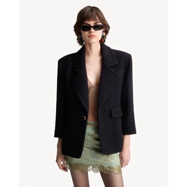 Green Saint Laurent Baroque Mini Skirt in Jacquard and Lace, Celadon Gold, view 2 | Mini Skirts