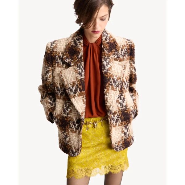 Yellow Saint Laurent Baroque Mini Skirt in Jacquard and Lace, Jaune Acide Gold, view 2 | Mini Skirts