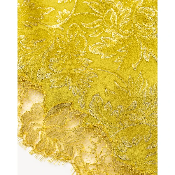 Yellow Saint Laurent Baroque Mini Skirt in Jacquard and Lace, Jaune Acide Gold, view 4 | Mini Skirts