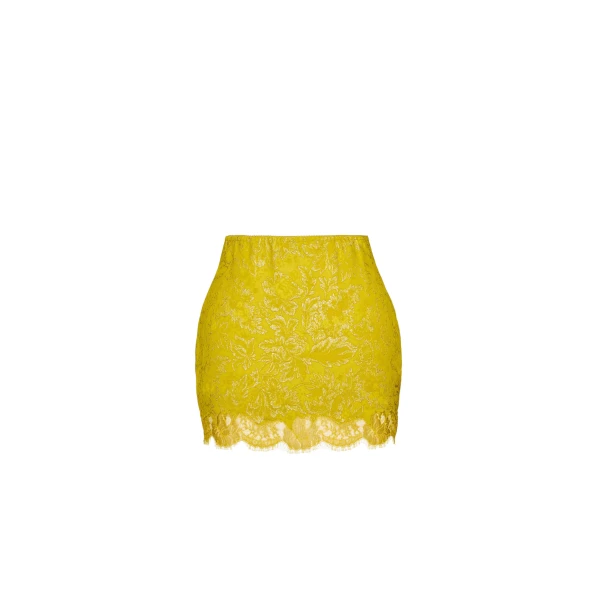 Yellow Saint Laurent Baroque Mini Skirt in Jacquard and Lace, Jaune Acide Gold | Mini Skirts