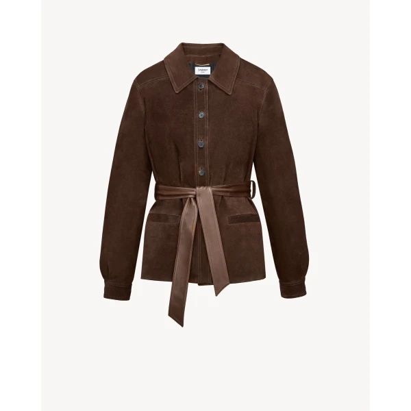 Multicolour Saint Laurent Belted Jacket in Suede and Shearling, view 3 | Shearling Jackets