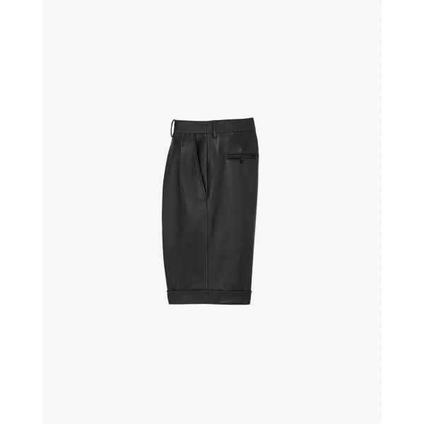 Black Saint Laurent Bermuda Shorts in Lambskin, view 2 | Shorts