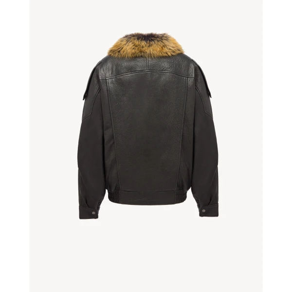 Multicolour Saint Laurent Bomber Jacket in Bubbled Lambskin and Shearling, view 4 | Shearling Jackets