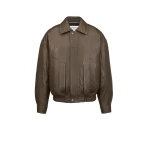 Green Saint Laurent Bomber Jacket in Grained Lambskin, Kaki Fonce | Leather Jackets