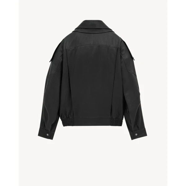 Black Saint Laurent Bomber Jacket in Lambskin, Black, view 4 | Leather Jackets