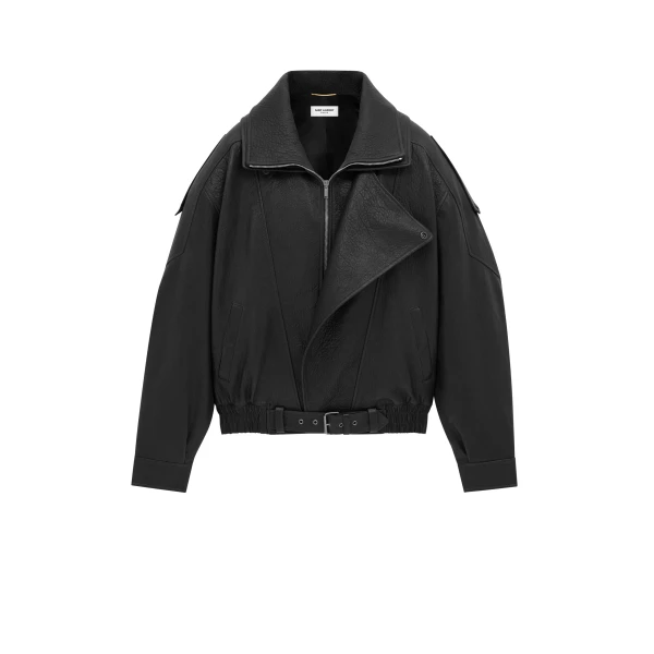 Black Saint Laurent Bomber Jacket in Lambskin, Black | Leather Jackets