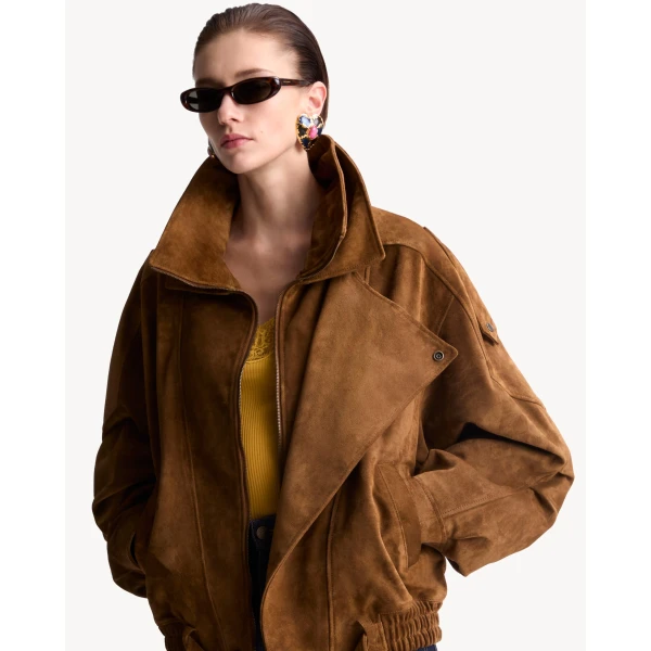 Beige Saint Laurent Bomber Jacket in Vintage Split Leather, view 2 | Leather Jackets