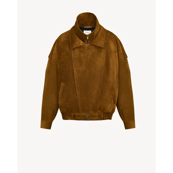 Beige Saint Laurent Bomber Jacket in Vintage Split Leather, view 3 | Leather Jackets