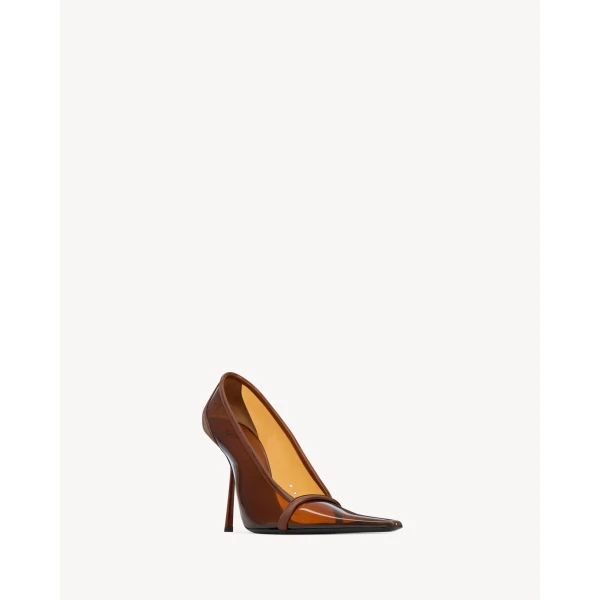 Brown Saint Laurent Brigitte Pumps in Tpu and Patent Leather, view 3 | Heels