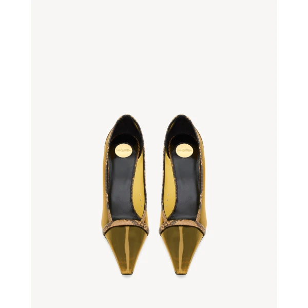 Brown Saint Laurent Brigitte Pumps in Tpu and Python, view 3 | Heels