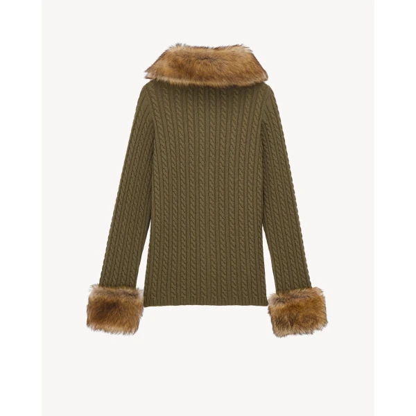 Multicolour Saint Laurent Cable-Knit Cardigan in Cashmere and Shearling, view 3 | Cardigan