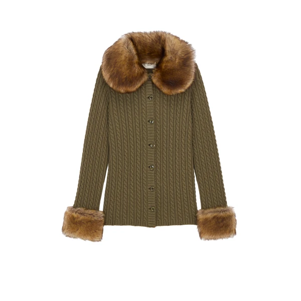 Cable-Knit Cardigan in Cashmere and Shearling