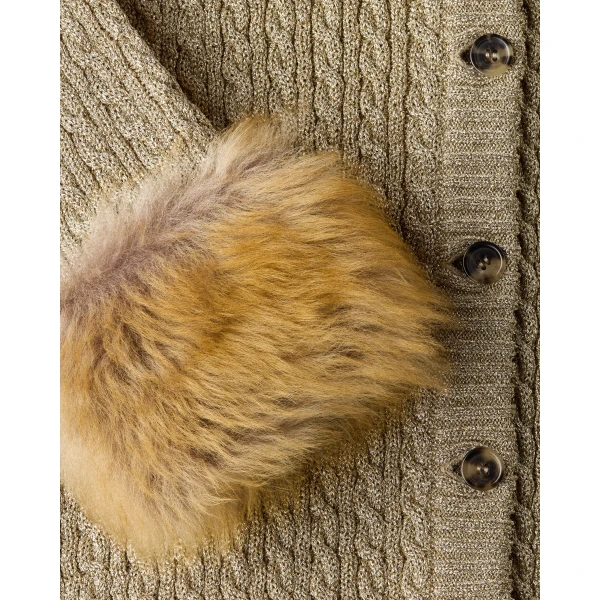 Multicolour Saint Laurent Cable-Knit Cardigan in Lurex and Shearling, view 3 | Cardigan