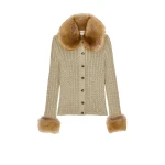 Multicolour Saint Laurent Cable-Knit Cardigan in Lurex and Shearling | Cardigan