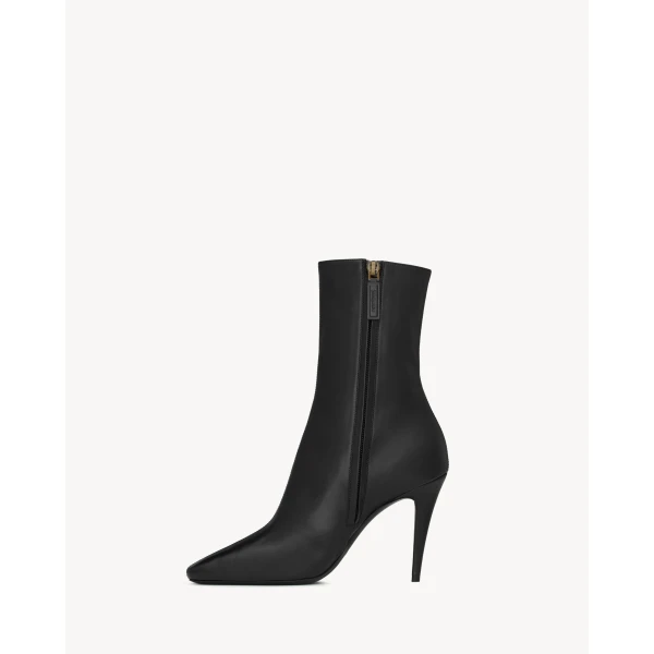 Black Saint Laurent Capucine Booties in Smooth Leather, view 3 | Boots