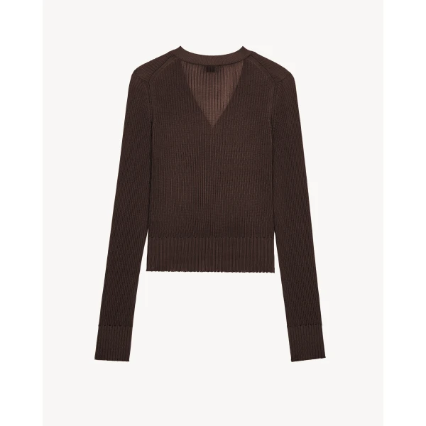 Beige Saint Laurent Cardigan in Ribbed Knit, Brun, view 3 | Cardigan