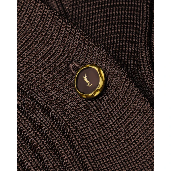 Beige Saint Laurent Cardigan in Ribbed Knit, Brun, view 4 | Cardigan