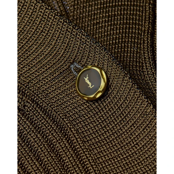 Green Saint Laurent Cardigan in Ribbed Knit, Kaki Fonce, view 4 | Cardigan