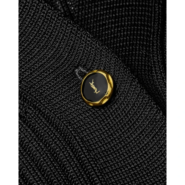 Black Saint Laurent Cardigan in Ribbed Knit, Noir, view 4 | Cardigan