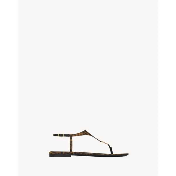 Multicolour Saint Laurent Cassandra Sandals in Leopard Grosgrain, view 2 | Sandals
