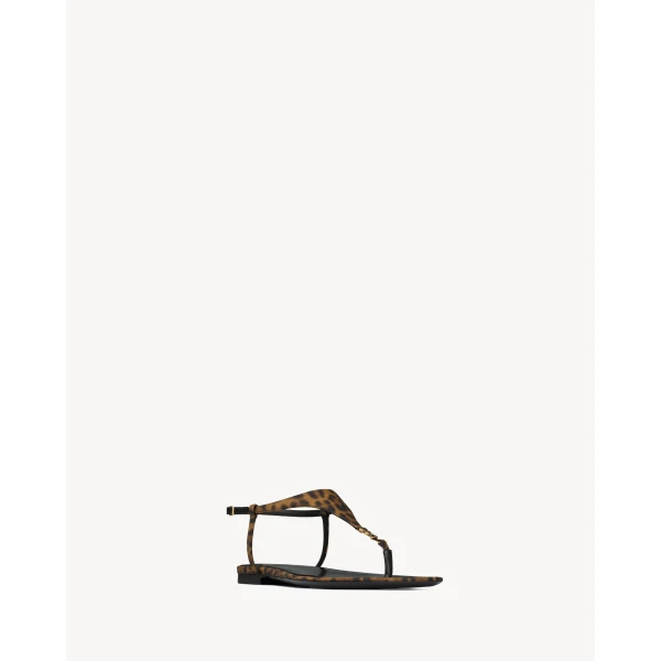 Multicolour Saint Laurent Cassandra Sandals in Leopard Grosgrain, view 3 | Sandals