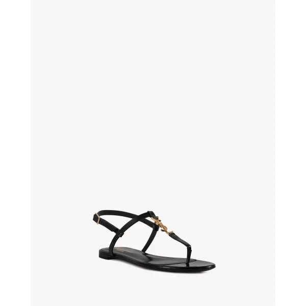 Black Saint Laurent Cassandra Sandals in Patent Leather, Black, 5 mm, view 3 | Sandals