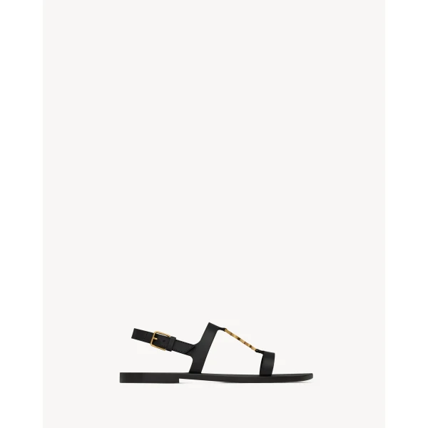 Black Saint Laurent Cassandra Sandals in Smooth Leather, Black, Spring Summer 2025, view 2 | Sandals