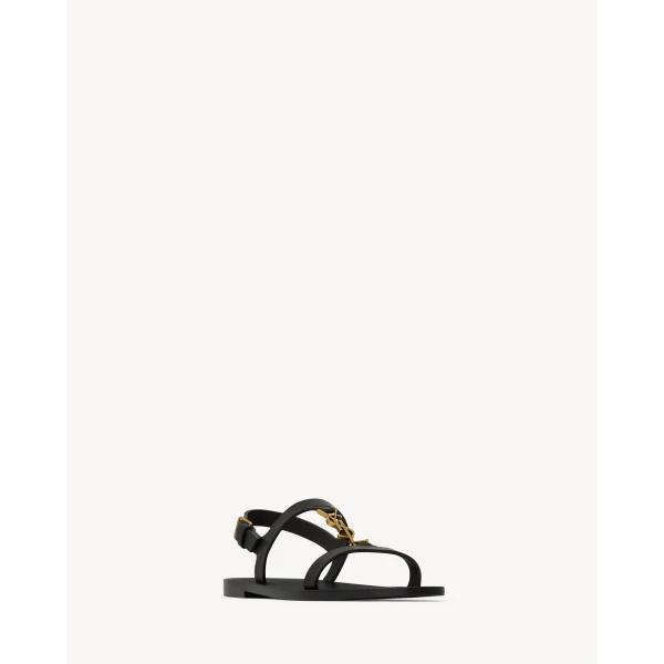 Black Saint Laurent Cassandra Sandals in Smooth Leather, Black, Spring Summer 2025, view 3 | Sandals