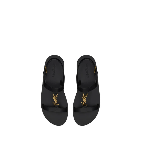 Black Saint Laurent Cassandra Sandals in Smooth Leather, Black, Spring Summer 2025 | Sandals