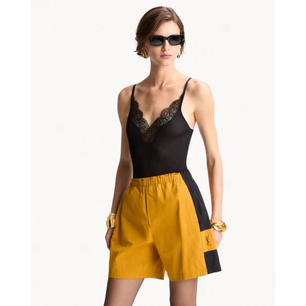 Multicolour Saint Laurent Cassandre Bermuda Shorts in Cotton, view 2 | Tailored pants