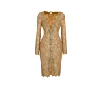 Metallic Saint Laurent Cassandre Buttoned Lace Midi Dress | Midi Dresses