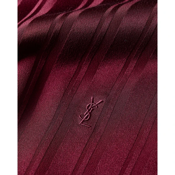 Red Saint Laurent Cassandre Lavallière Blouse in Striped Silk Jacquard, view 5 | Blouse
