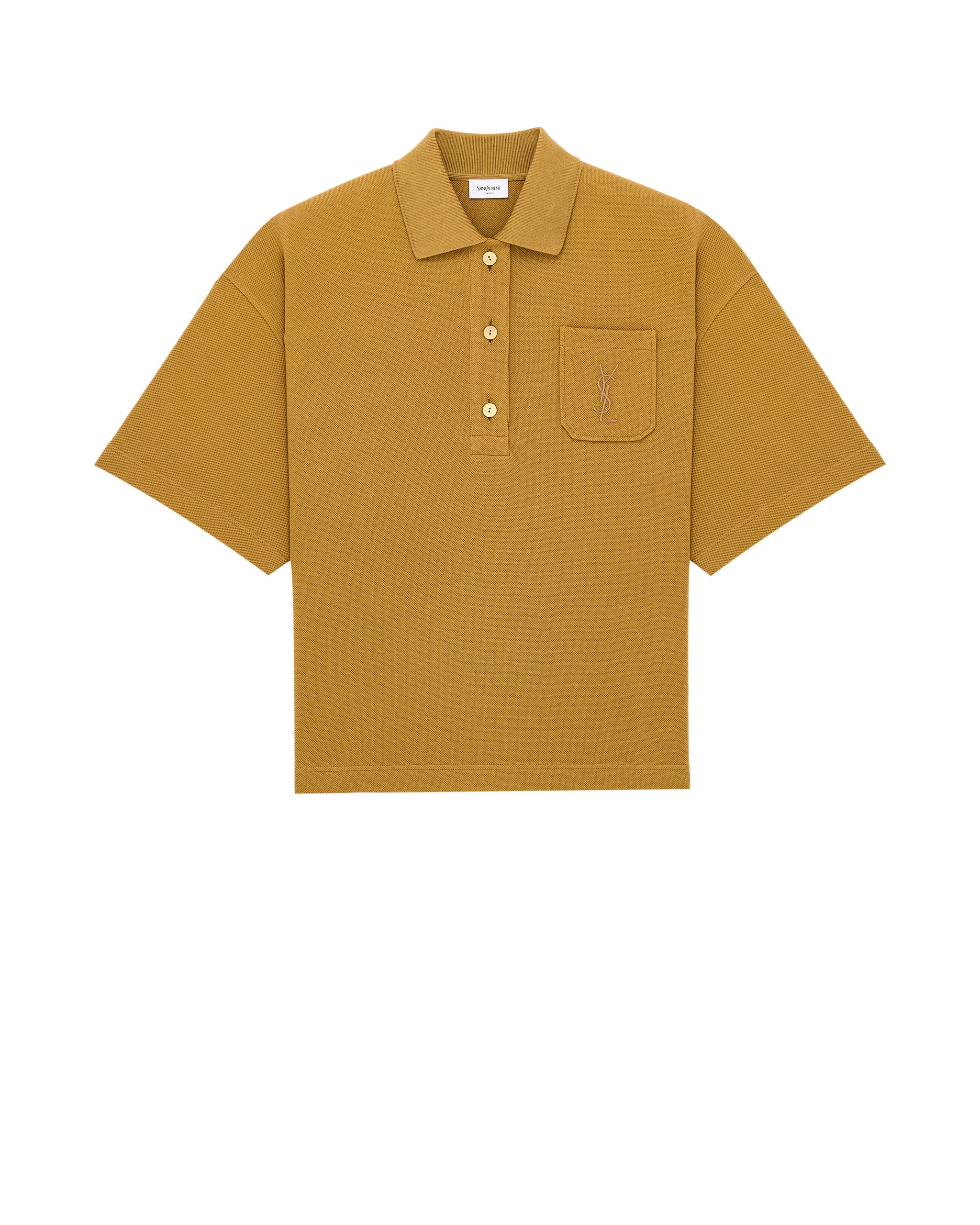 Saint Laurent Cassandre Oversized Polo in Cotton Piqué Beige Saint Laurent Cassandre Oversized Polo in Cotton Piqué | Short Sleeved