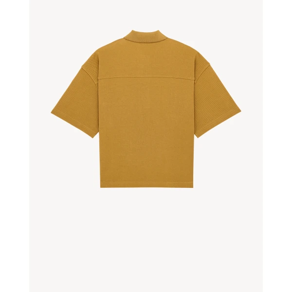 Beige Saint Laurent Cassandre Oversized Polo in Cotton Piqué, view 2 | Short Sleeved