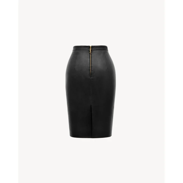 Black Saint Laurent Cassandre Pencil Skirt in Lambskin, view 3 | Leather Jackets