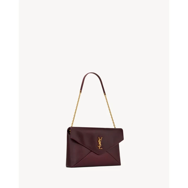 Red Saint Laurent Cassandre Pouch on Chain in Smooth Leather, view 5 | Clutch Bags
