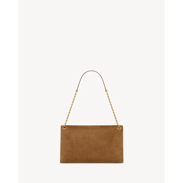 Brown Saint Laurent Cassandre Pouch on Chain in Suede, view 3 | Clutch Bags