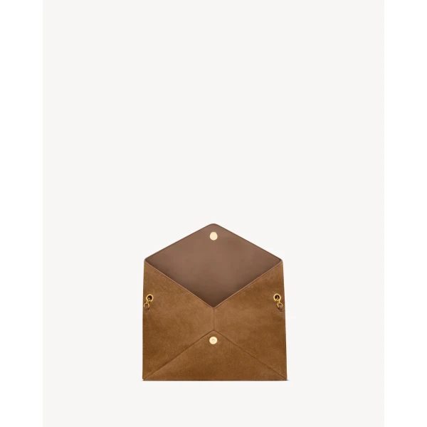 Brown Saint Laurent Cassandre Pouch on Chain in Suede, view 5 | Clutch Bags