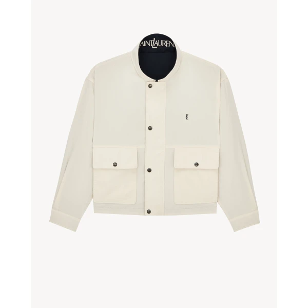 Multicolour Saint Laurent Cassandre Reversible Jacket in Brushed Cotton Canvas, view 5 | Jackets