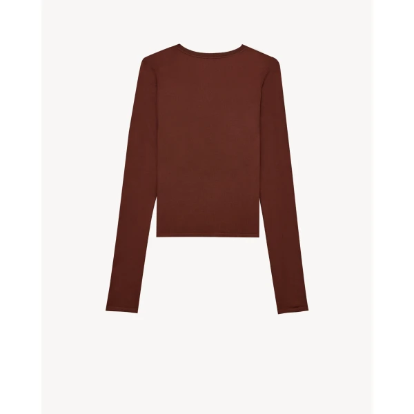 Beige Saint Laurent Cassandre Sheer Top in Knit, Chocolat, view 2 | Tops