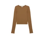 Beige Saint Laurent Cassandre Sheer Top in Knit, Noisette | Tops