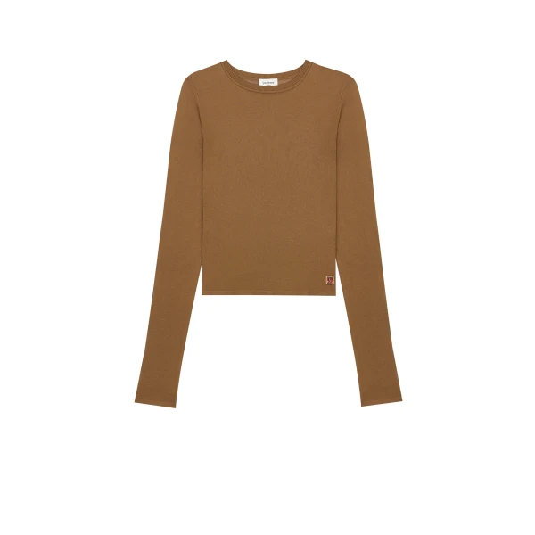 Beige Saint Laurent Cassandre Sheer Top in Knit, Noisette | Tops