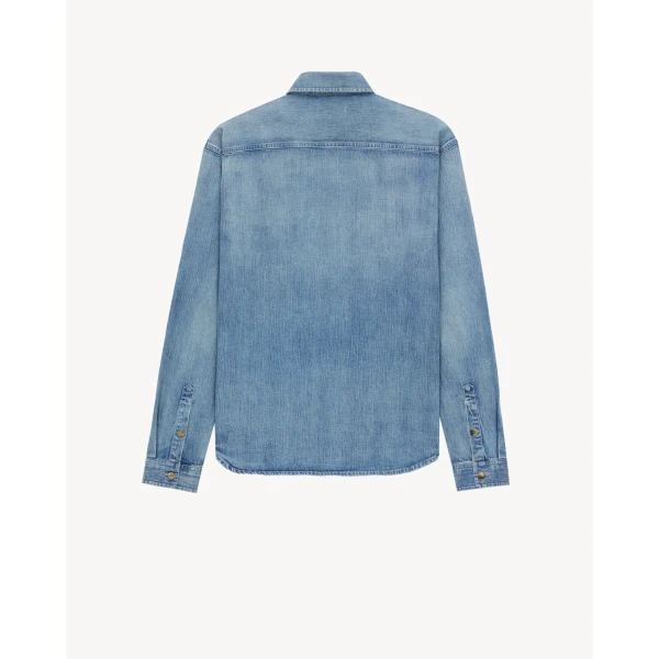 Blue Saint Laurent Cassandre Shirt in Denim, view 3 | Shirts
