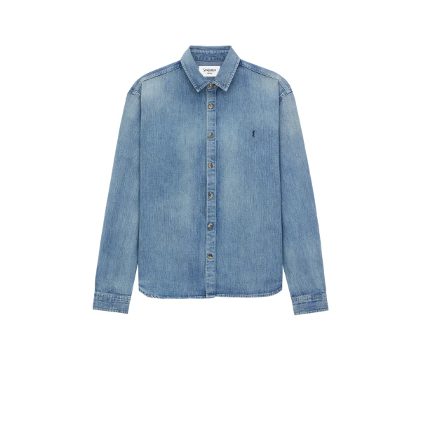 Blue Saint Laurent Cassandre Shirt in Denim | Shirts