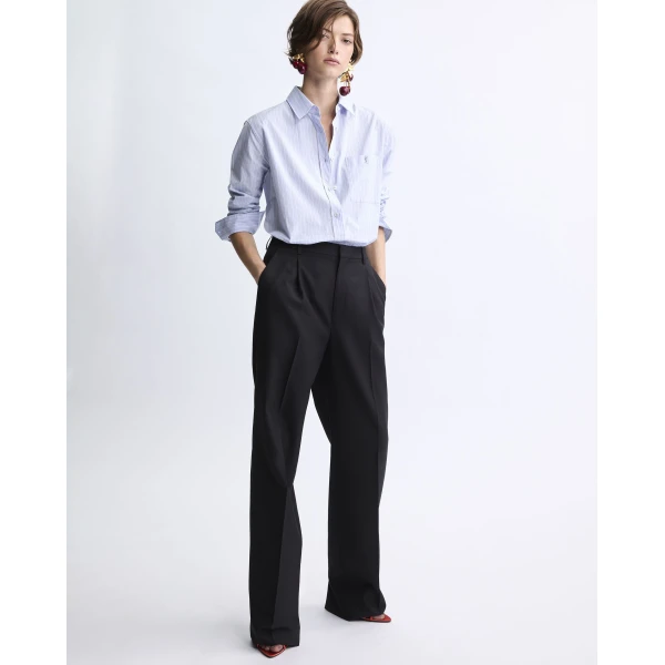 Multicolour Saint Laurent Cassandre Shirt in Striped Cotton Poplin, Bleu and Gris, view 2 | Shirts