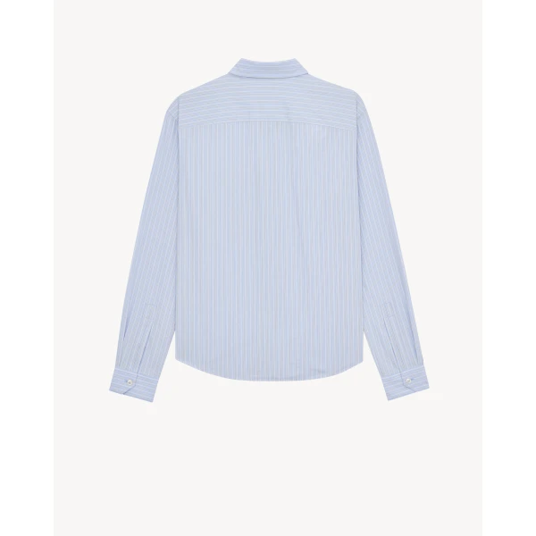 Multicolour Saint Laurent Cassandre Shirt in Striped Cotton Poplin, Bleu and Gris, view 3 | Shirts